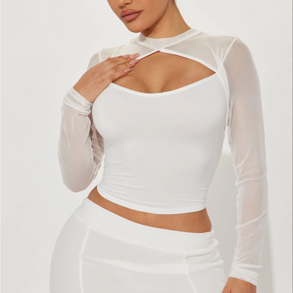 White long sleeve mesh top